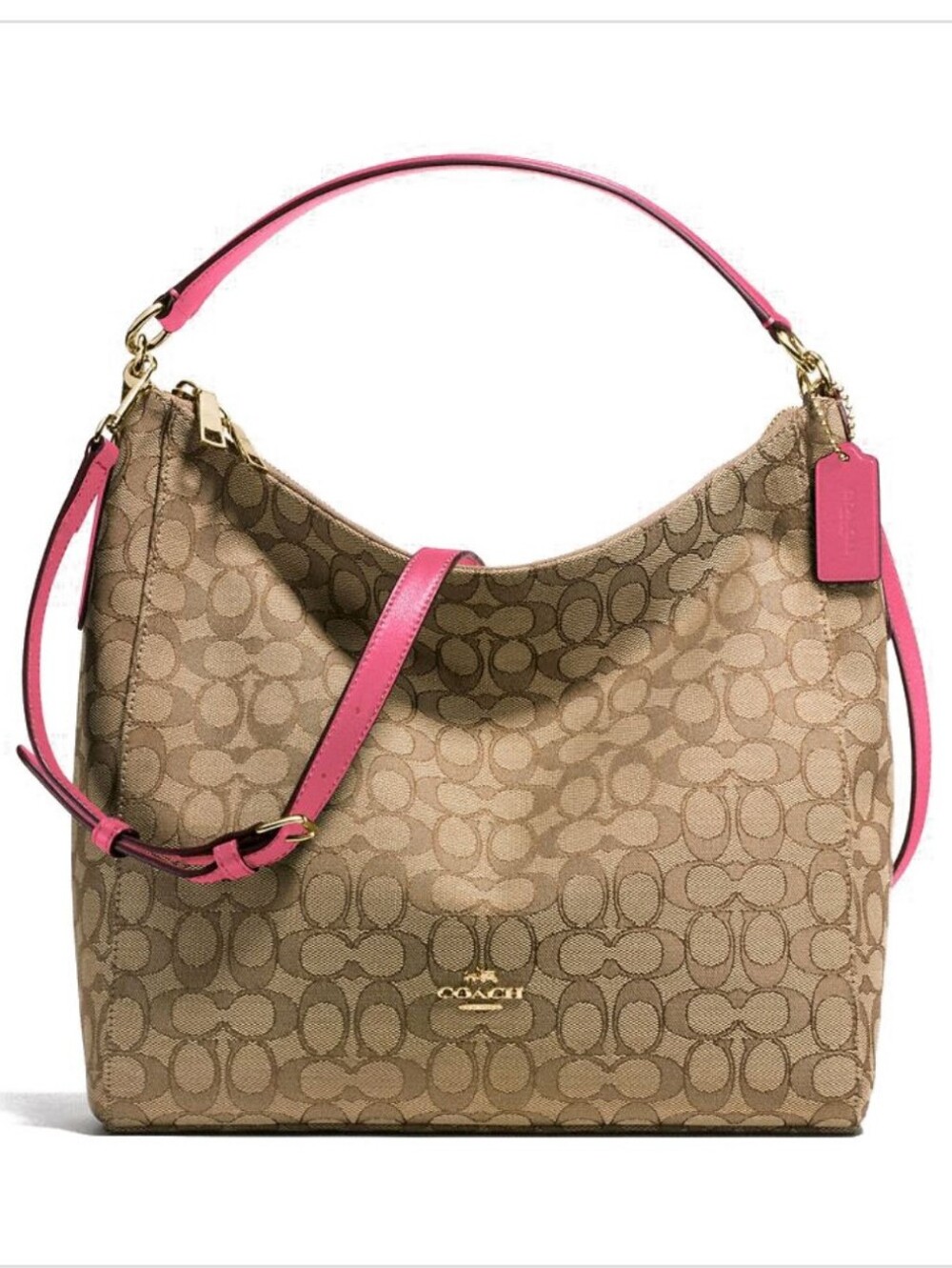 Coach Celeste Signature 2Way Hobo With Pink Trim, EUC, 2016, $375 MSRP